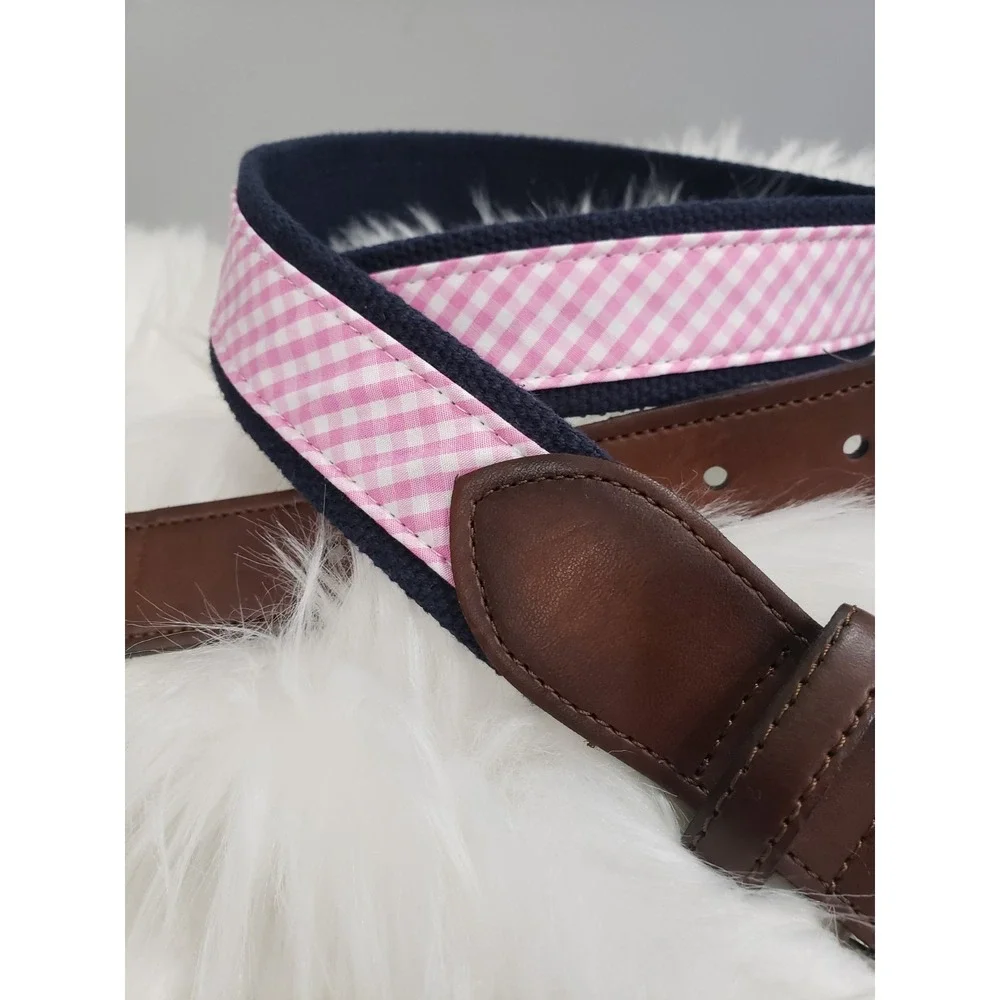 NEW Club Room Men's Faux Leather Canvas Navy Blue Pink Gingham Plaid Size‎ 40